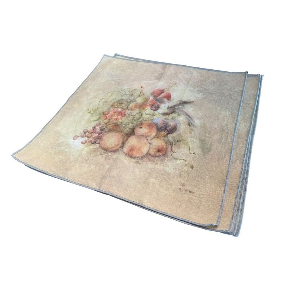 Set of 4 Vintage Cheri Blum Fruit Cloth Dinner Linens Napkins 18.5" Square